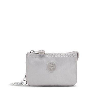 Kipling Creativity Mini Metallic Pouch Keychain Bags Smooth Silver Metallic | CA 2101EB